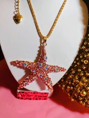Betsey Johnson Gold Chain Pink Crystal Starfish Pendant